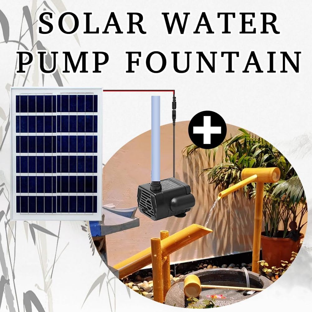 Fontana Solare Fai da Te, Fontana Zen Feng Shui con zattera di bambù e mestoli di bambù, Fontana con Pompa per terrazza