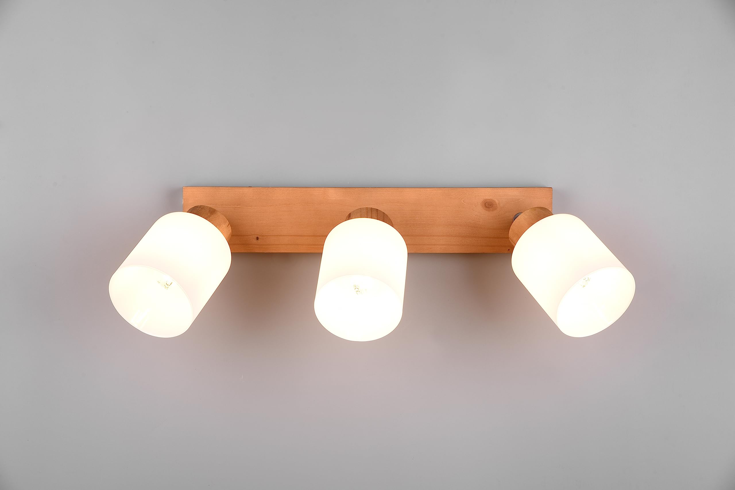 Reality, Faretto, Assam 3xE14, max.25,0 W Vetro, Bianco, Finitura: Legno naturale, Naturale L:45,0cm, L:10,0cm, A:21,0cm Montaggio sia a parete che a s,IP20,Senza illuminante