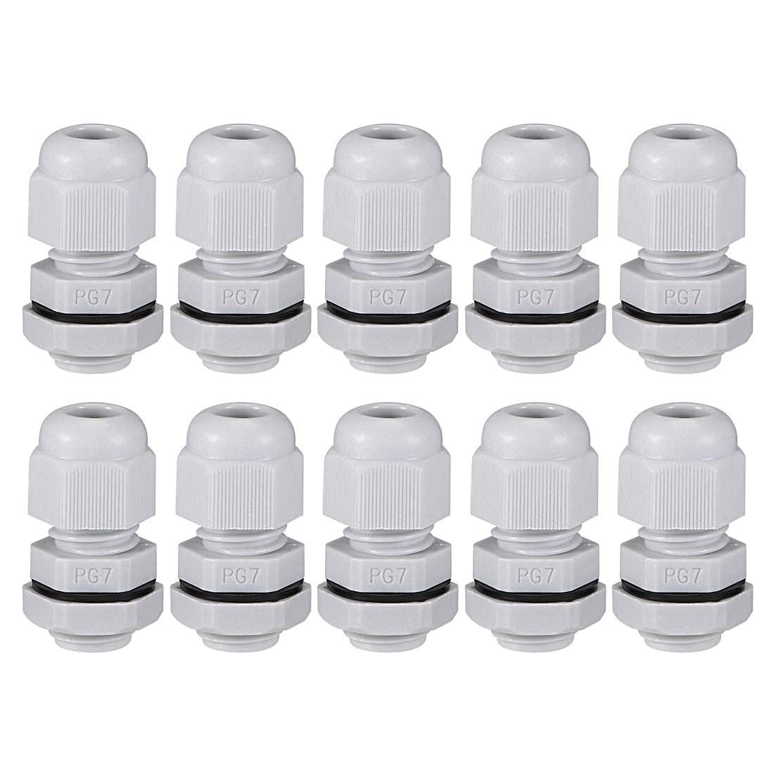 TA-VIGOR 10Pcs PG7 Cable Gland, IP68 Waterproof Adjustable Plastic Nylon Wire Connectors Gland Joints for 2mm-5mm Cables, Locknut Stuffing Glands with Locknut and Washer – White