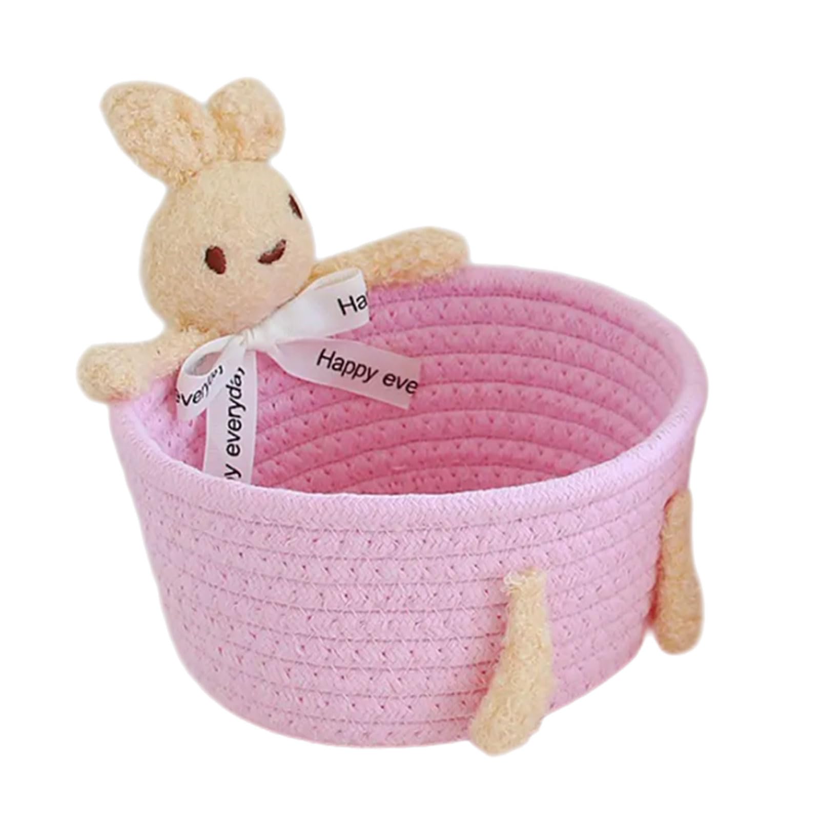 Ywluuoo E Multipurpos Woven Cotton Basket Legant Knitted Storag Bin With Rabbits And Bear Patterns For Household Items Decorativ Bear Rabbits Box