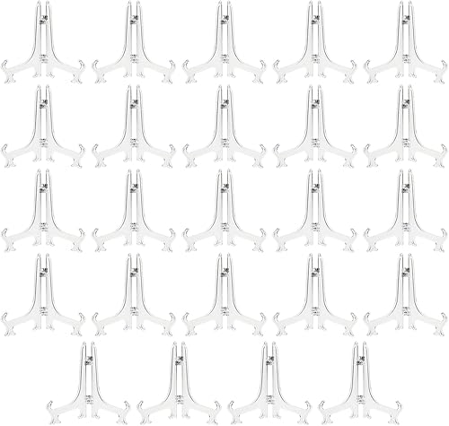 Juvale Mini caballete de acrílico transparente, paquete de 24, 5.3 pulgadas, plástico transparente, mini soporte para letreros de caballete y