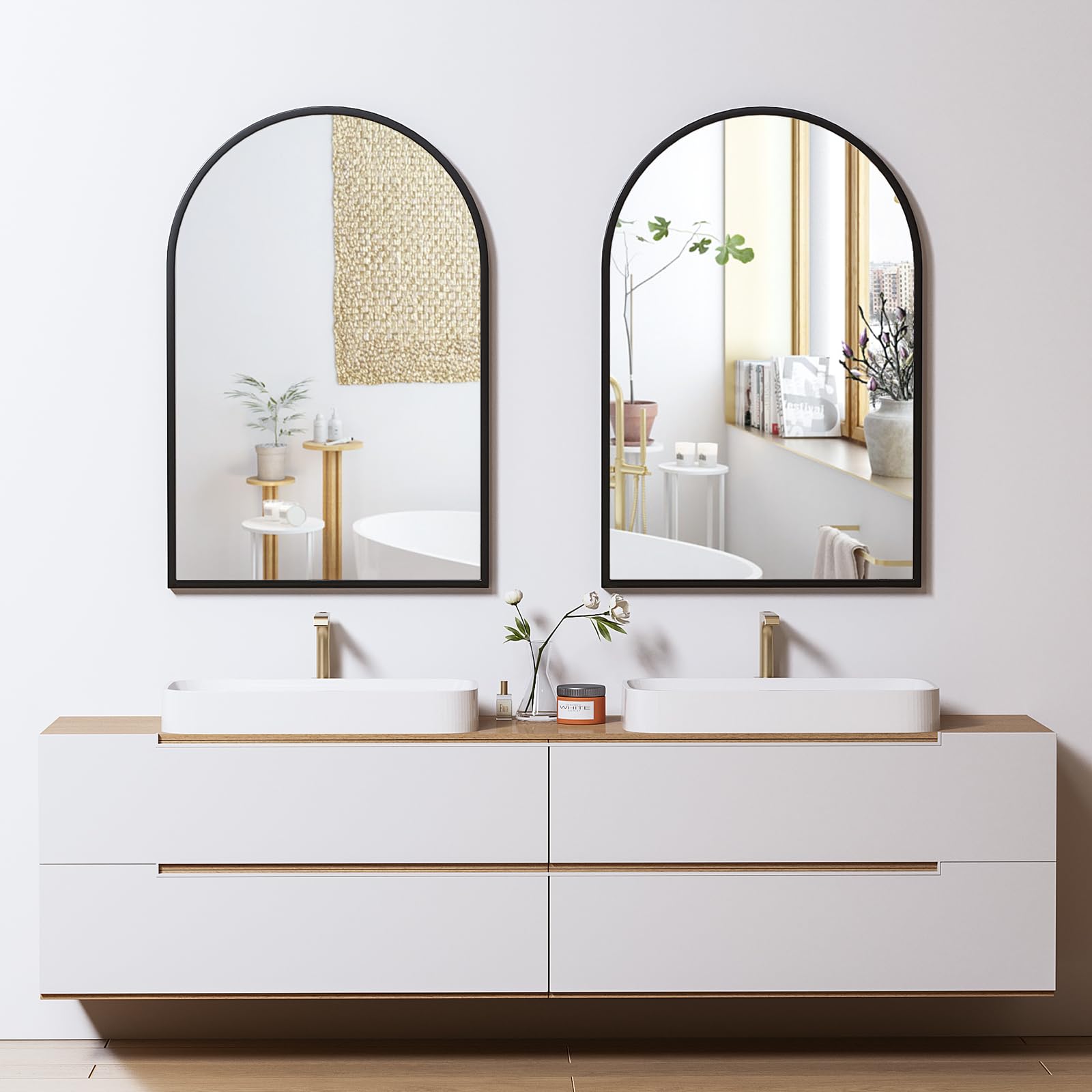 DongRong 30x40 Inch Arched Wall Mirror, Vanity Mirror or Wall Decor Mirror, Bathroom Mirror for Wall with Metal Frame, Black Large Mirror for Living Room Entryway