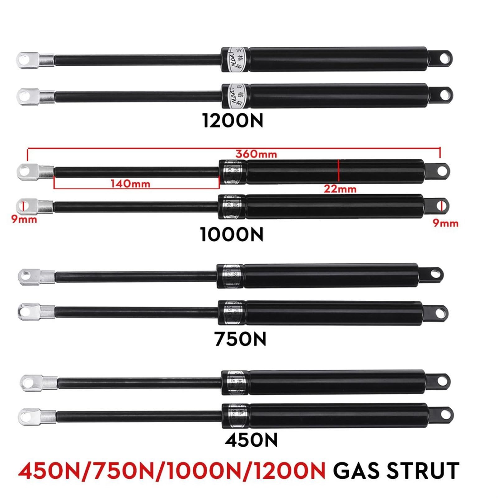 Ammortizzatori A Gas 2 Pezzi 450N/750N/1000N/1200N 36cm Ammortizzatore Portellone Posteriore Per Letto Stoccaggio Auto Bus Camper Molla A Gas(1000N-100kg)