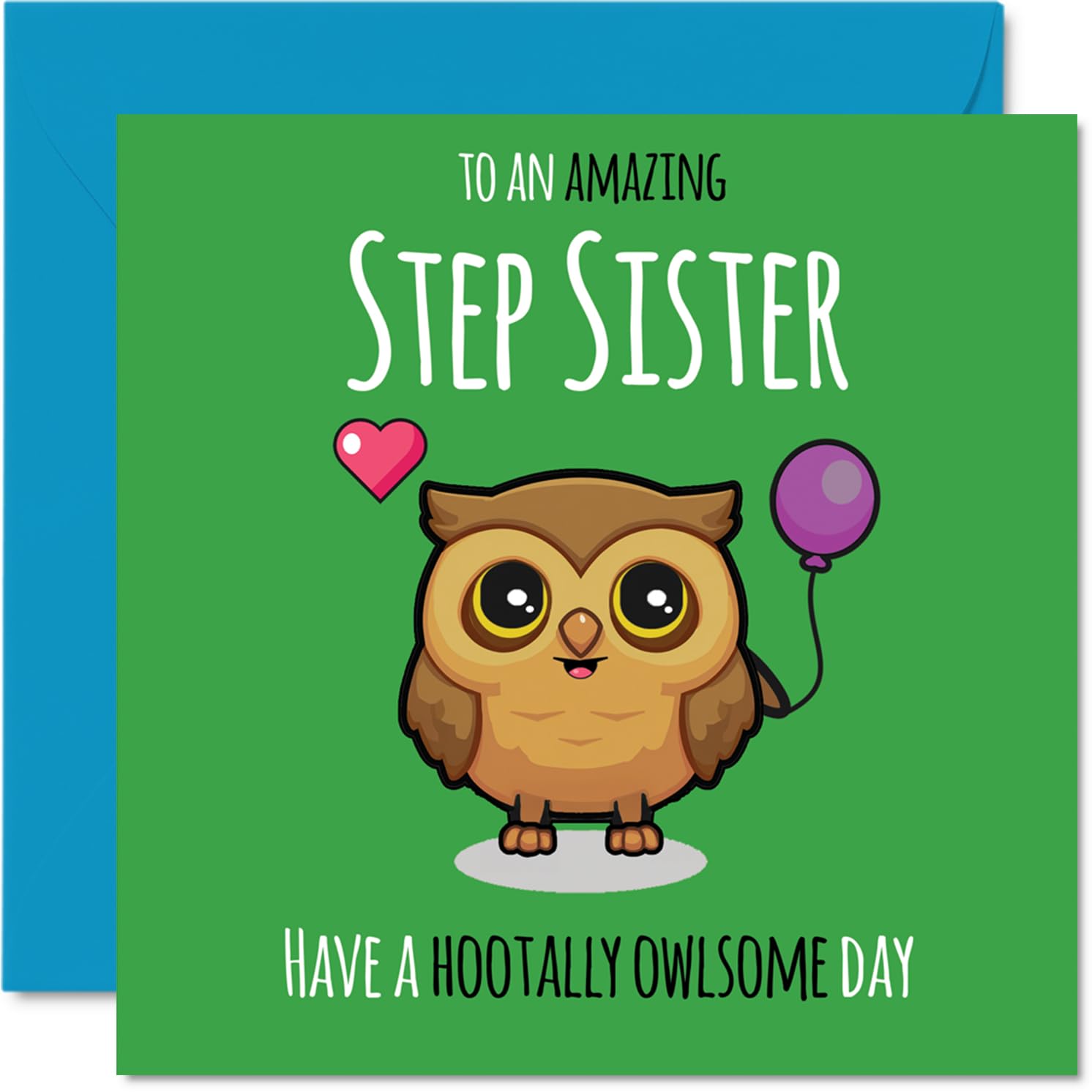 Step Sister Birthday Card - Hootally Owlsome - Happy Birthday Card for Step Sister from Brother Sibling, 145mm cute owl Bday Greeting Cards