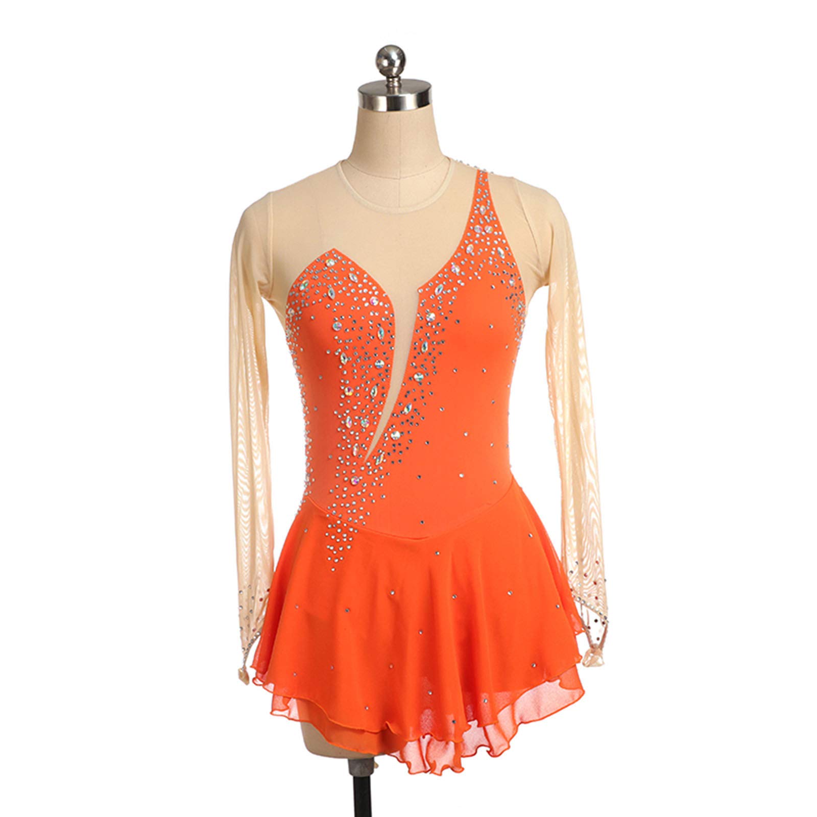 Eiskunstlauf Kleid Angepasst Wettbewerb Ice Skating Rock Für Mädchen Frauen Kinder Patinaje Gymnastik Leistung,Orange-S