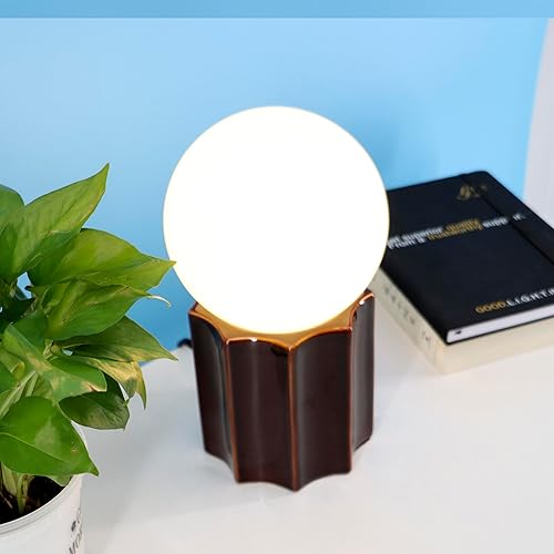 Miniatura 6 de Lámpara de mesa de cerámica moderna Base de cerámica marrón Jade blanco bola redonda cristal acento lámpara