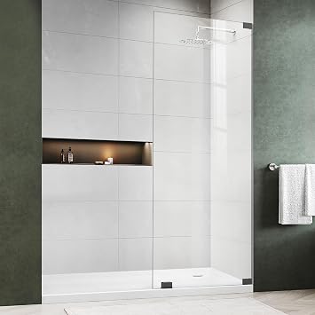 Shower Glass Door Panel, 30" W x 78" H Framless Bathroom Fixed Glass Shower Door Panel Durable and Stable 5/16"8mm Clear Tempered Door with Fixed Clamps Bathroom Shower Screen Matte Black