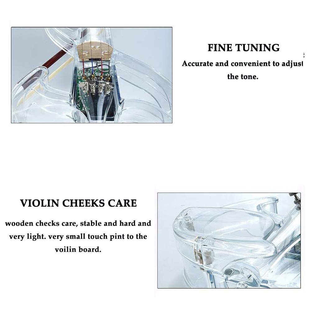 4/4 Violino elettronico Bluetooth LED Colore Luce Violino Acrilico Materiale Trasparente Set per Principianti con Scatola Cuffie Arco Telecomando