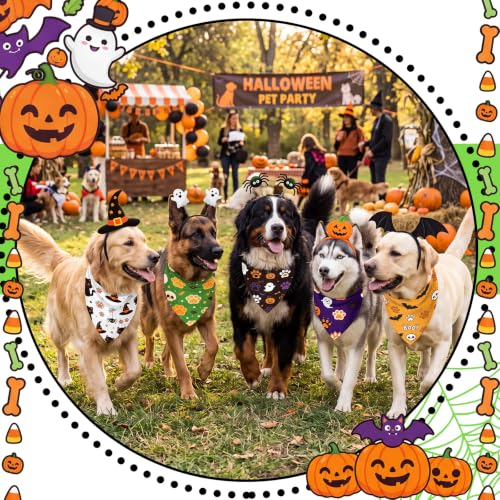 Image of Abbylike 50 Pcs Halloween Dog Bandanas Bulk Cute Dog Paw Prints Pattern