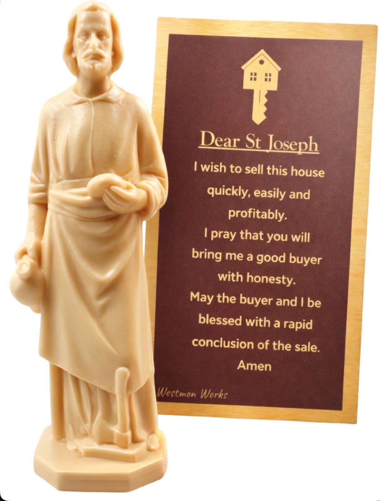 Westmon Works St Joseph House Selling Statue and Double Sided Prayer Card Faith-Based Made in The USA Figurine with Prayer for Selling Homes
