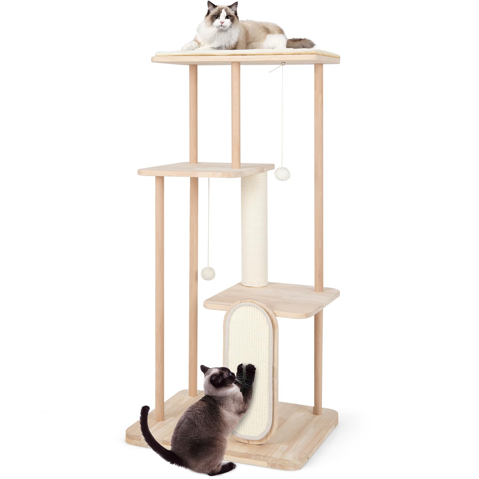 COSTWAY Cat Tree, Cats Climbing Tower with Scratching Posts and Board, Dangling Balls, Washable Mat, Multi-level Kitten Activity Centre for Indoor Cats