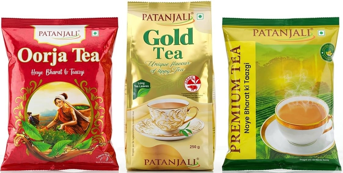 Patanjali Tea Variety Trial Pack, OORJA, GOLD and PREMIUM, Loose Leaf, 750g - 3 Variants 250g Each, (Black granules Chai Patti)-image-9