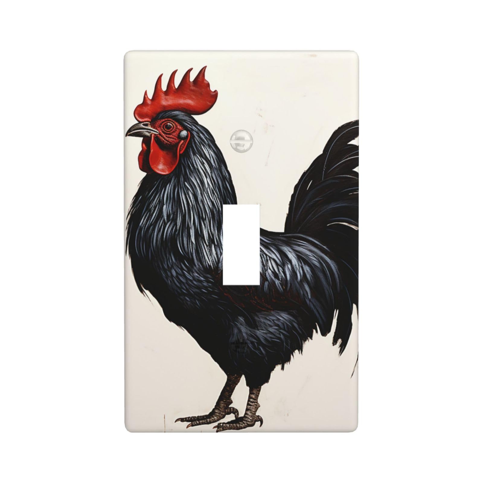 Black Rooster Wall Plate, 1-Gang Decorative Light Switch Covers, Unbreakable Polycarbonate Faceplates Outlet Cover Electrical Receptacle Plug Covers Standard Size, Screws Included