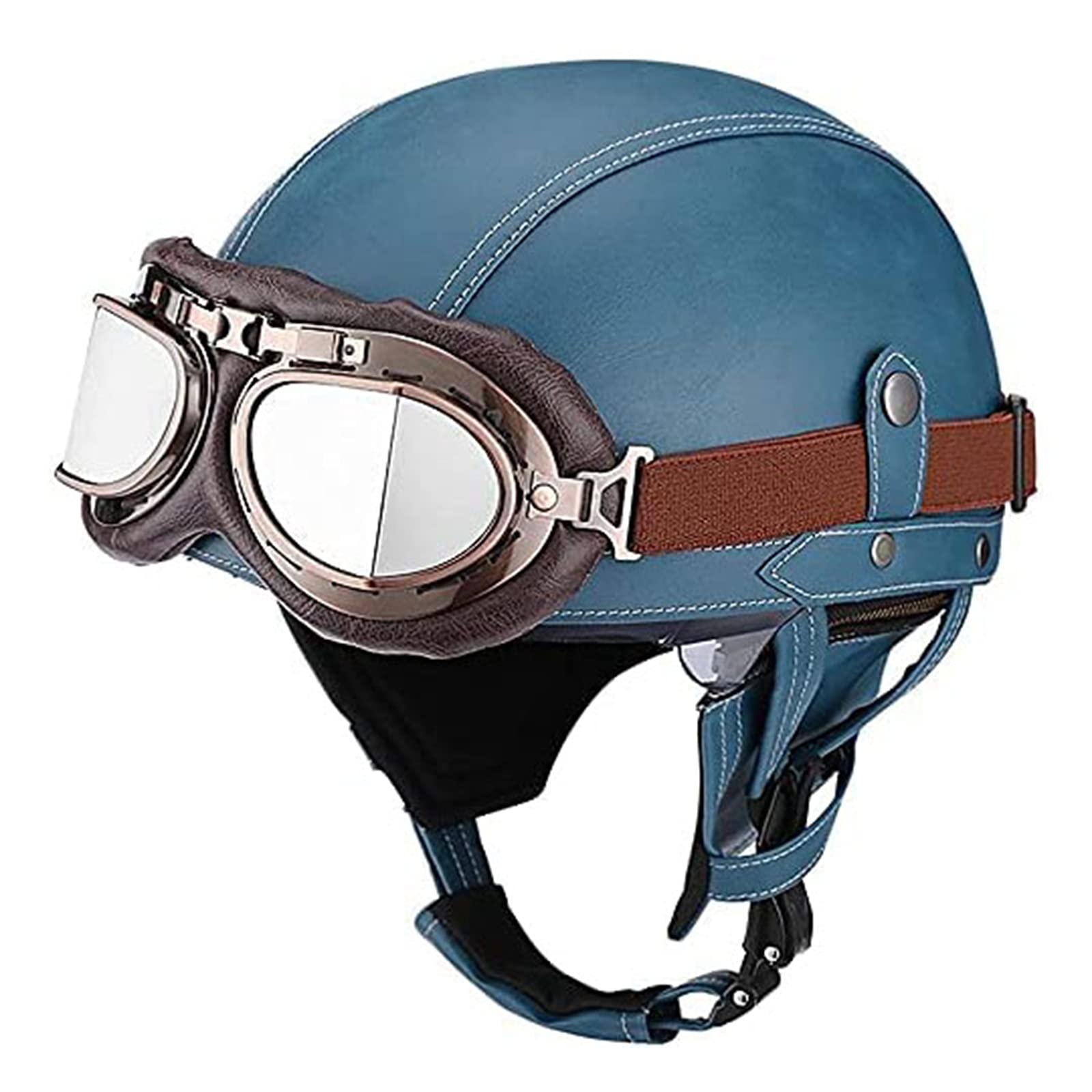 BGMKE Caschi Moto Aperto Vintage in Pelle Casco Demi Jet ECE Certificato retrò Casco Mezzo Motociclo Scodella con Occhiali Casco Ciclomotore per Donna E Uomo Casco Jet Scooter Street