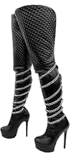 靴 m me eme Cut design chain long boots Amazon.com | Frankie Hsu Platform Stiletto Over The Knee