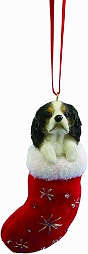 King Charles Spaniel - Adorno navideño de tela con detalles pintados y cosidos a mano "Santa's Little Pals"