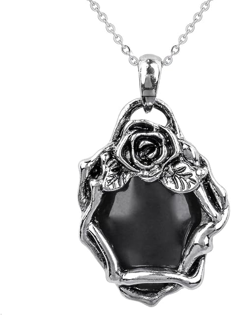 Nupuyai Vintage Oval Crystal Stone Necklace for Women, Retro Flower Wrap Healing Stone Pendant with Chain