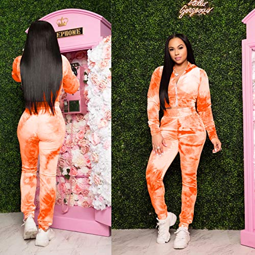 Nimsruc Two Piece Outfits For Women Tie Dye Casual Pants Sets Tracksuit Jogging Suits Matching Clothing Orange L #TOP2