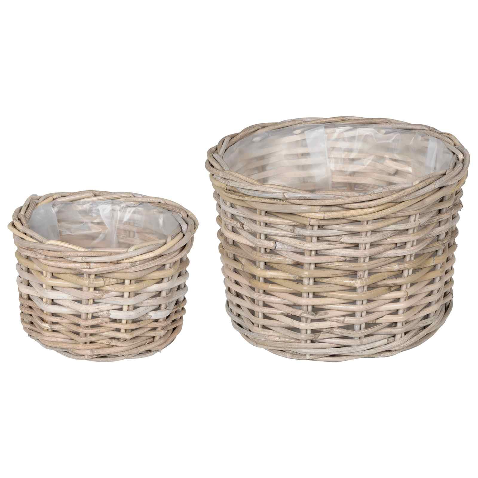 2er Set Pflanzenkorb aus Kubu Rattan, runder Übertopf mit herausnehmbarem Inneneinsatz, dekorativer Blumenkorb für Wohnzimmer und Garten