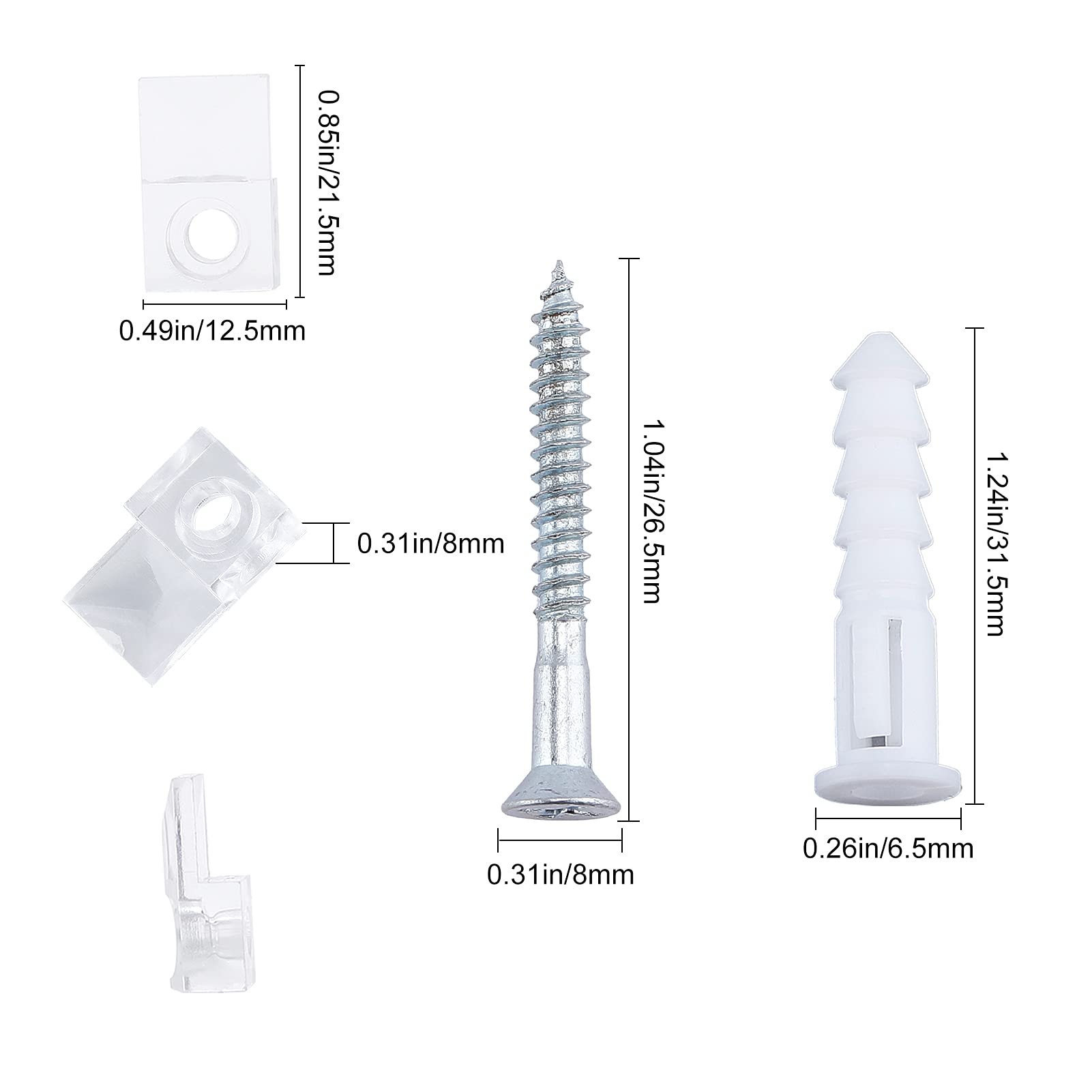 30 Stück Glas-Clips Transparent – Für Spiegel, Fenster & Türen, Inkl. Schrauben