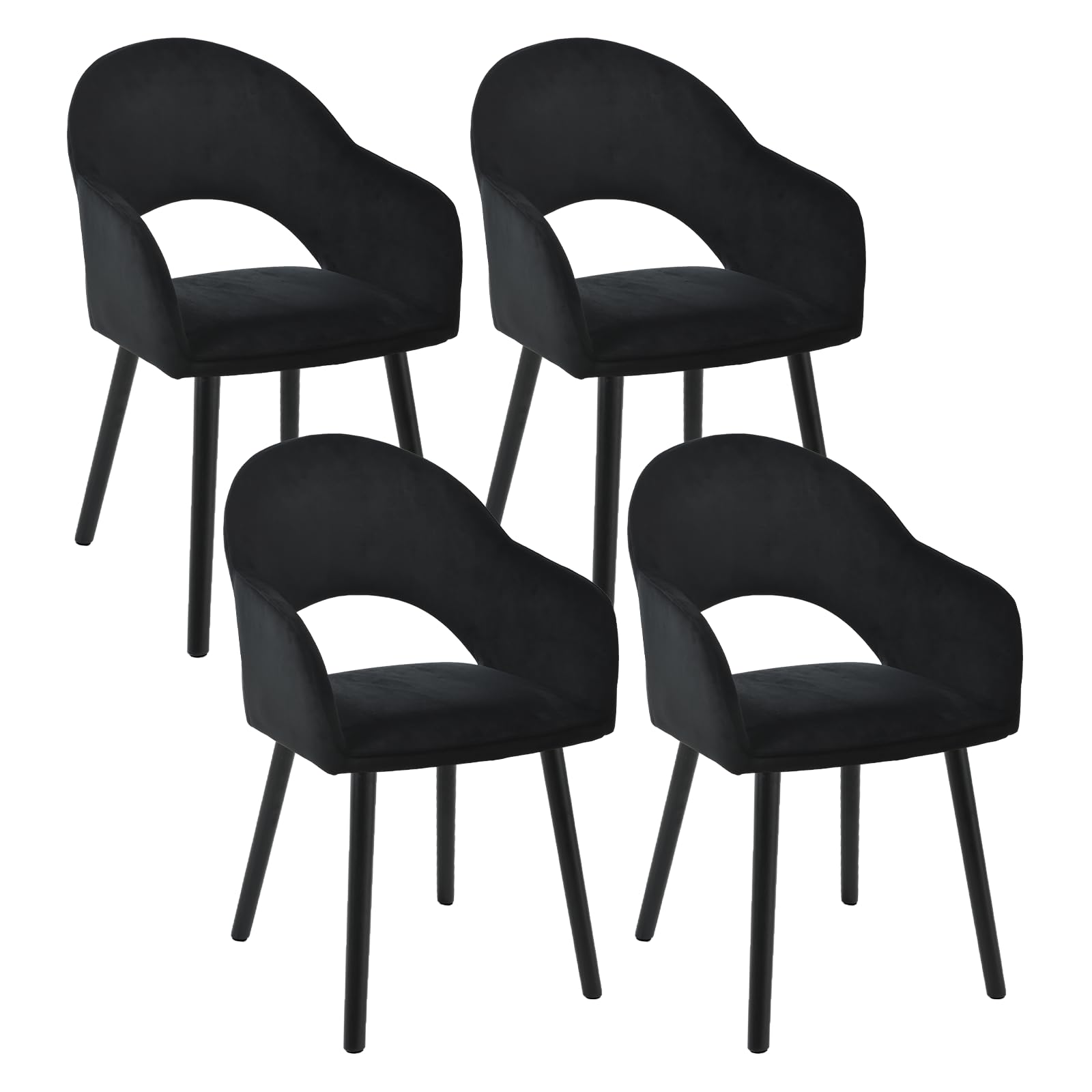 Juego de 4 Sillas de Comedor con Reposabrazos, Sillas Tapizadas para Salón y Cocina, Sillones Modernos con Patas de Madera - Negro