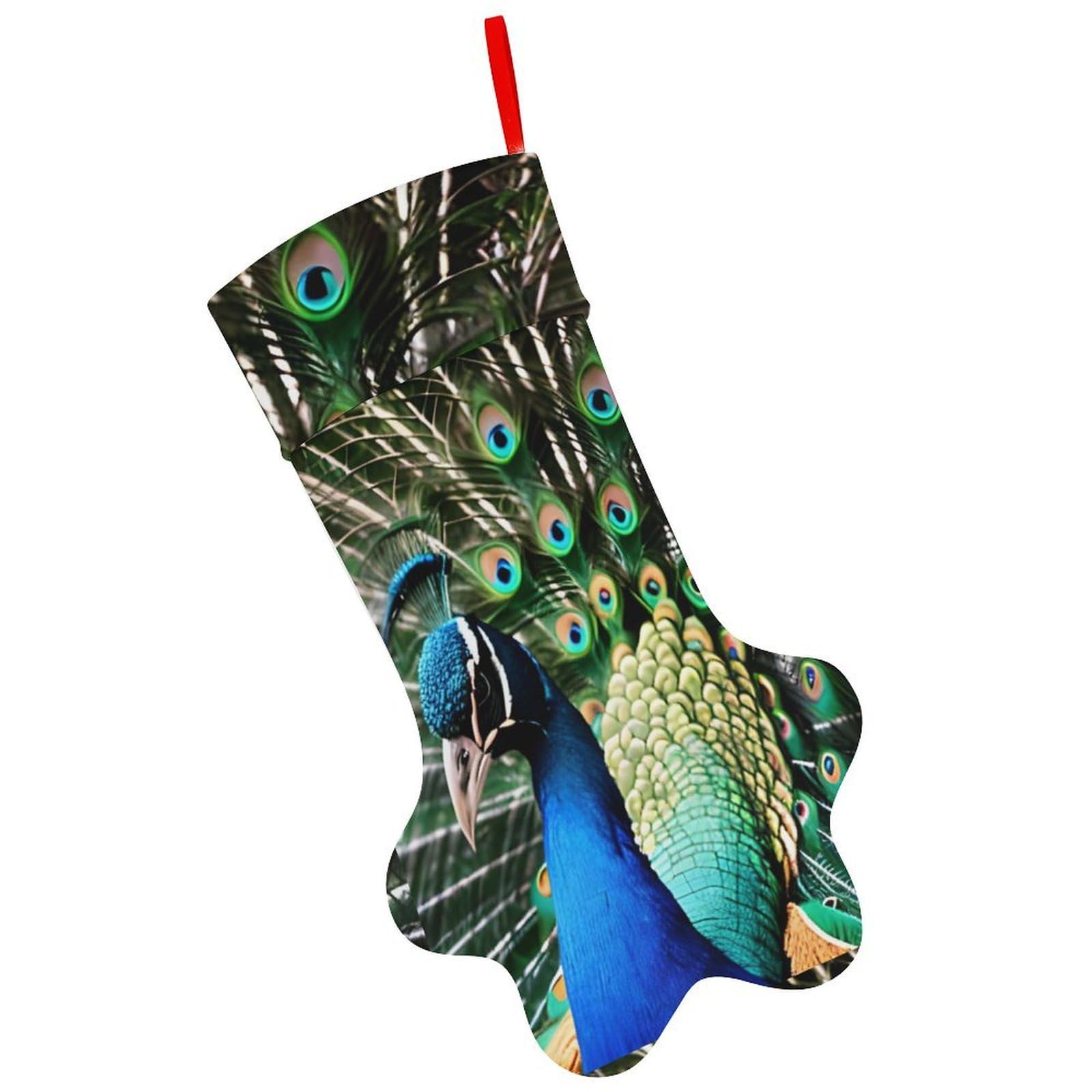 Peacock Christmas Stocking Soft Comfortable Christma Sornaments Stocking Cute All-Printed Dog-Paw Stockings for Xmas Eve Party Fireplace Tree Gift Decoration