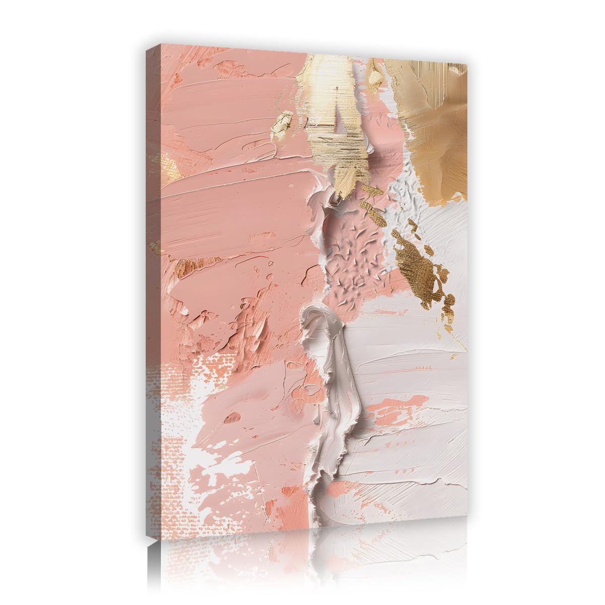TOANGWALL Abstract Blush Pink Canvas Wall Art Luxury Gold Foil Poster Prints Modern Stroke Painting Picture Framed Artwork for Living Room Bedroom Studio Decor 70x100cm