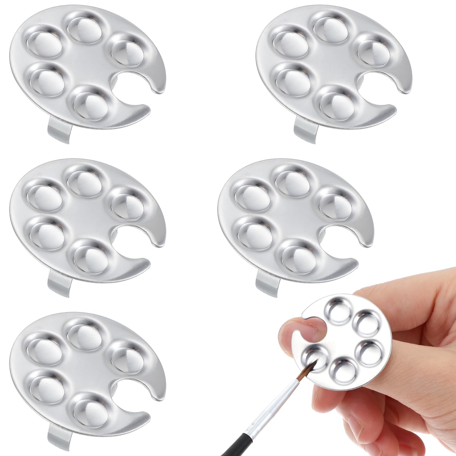Tyqour 5 Pcs Mini Nail Paint Art Palette Rings, Stainless Steel Wearable Manicure Polish Palette Nail Art Mixing Tool Makeup Palettes Display Board Mini Ring DIY Tray (Silver)-image-39