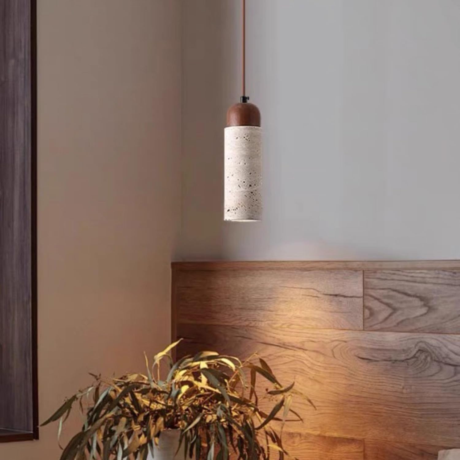 Lampada a sospensione in pietra di travertino a