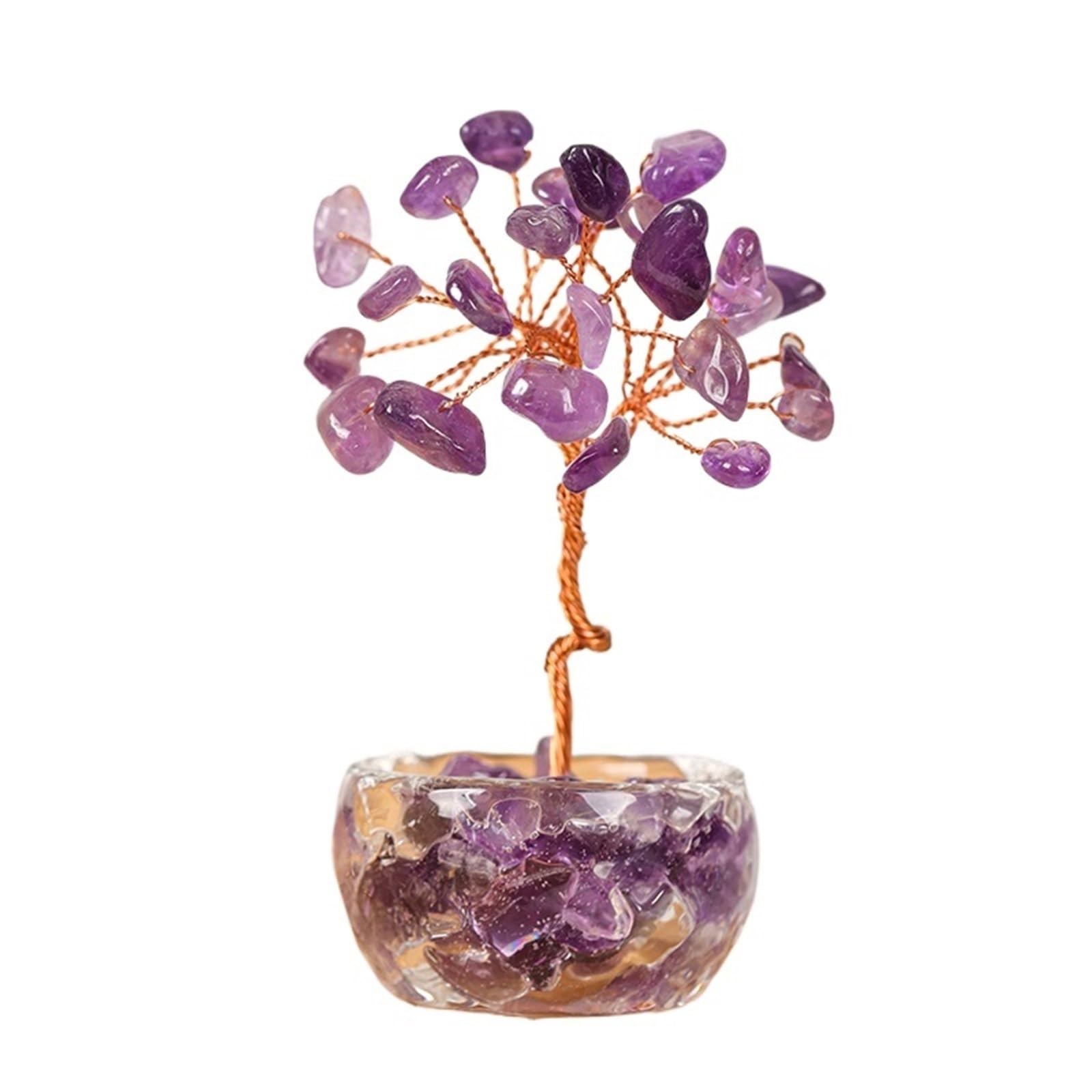 Dazhua 2pcs Lucky Money Tree - Copper Wire Wrapped Crystal Bonsai with Citrine & Amethyst - Healing Gems for Decor(4)