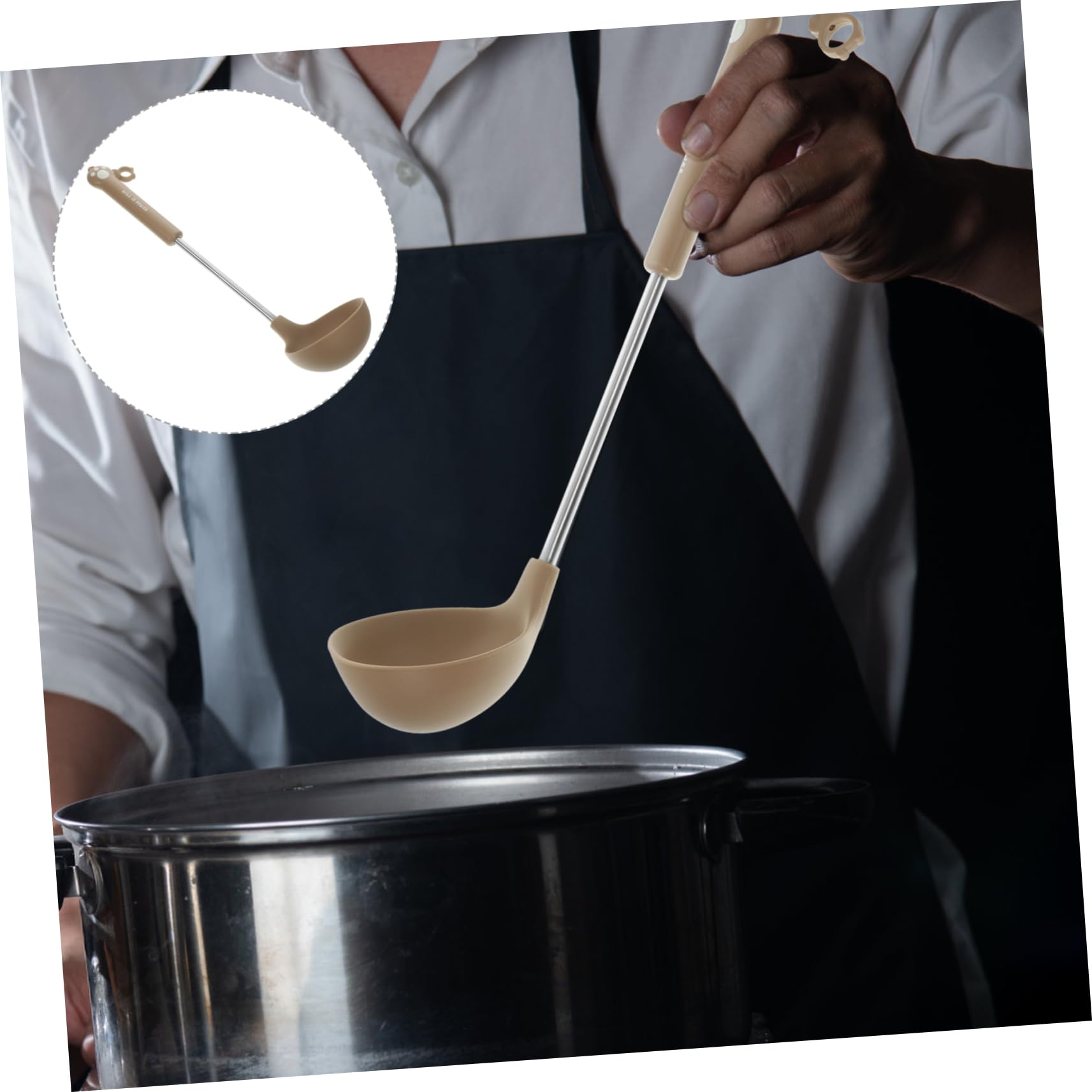Amosfun 3 Pz Set Di Utensili Da Cucina in Silicone Cucchiaio Da Minestra Cinese Mestoli Da Minestra Per Servire Spatola Per Friggere Tornitore Da Cucina Acciaio Inossidabile