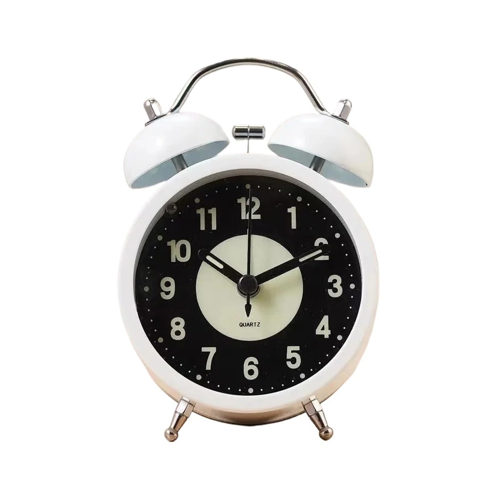 G5Z9W3C7M2 Loud Alarm Clocks Retro Metal Twin Bell Alarm Clock with Night Ligh Silent Non-ticking Luminous Quartz Analog Desk Clocks(White)