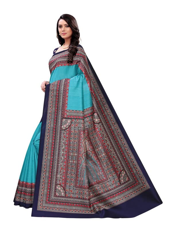 Satrani Women's Digital Print Poly Silk Saree With Unstitched Blouse Piece(1536S107N_Torquise)