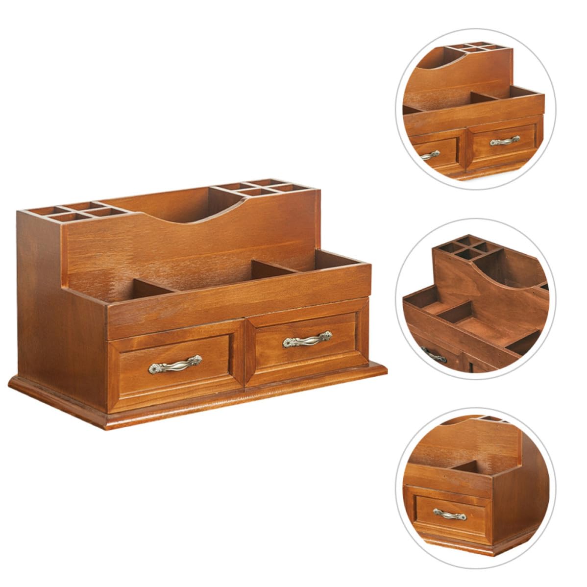 SHOWERORO Retro Holz Organizer mit Schublade, Mehrschichtigen Aufbewahrungsbehälter für Schmuck und Make up Werkzeuge, praktischer Schreibtisch Organizer für Büro und Zuhause