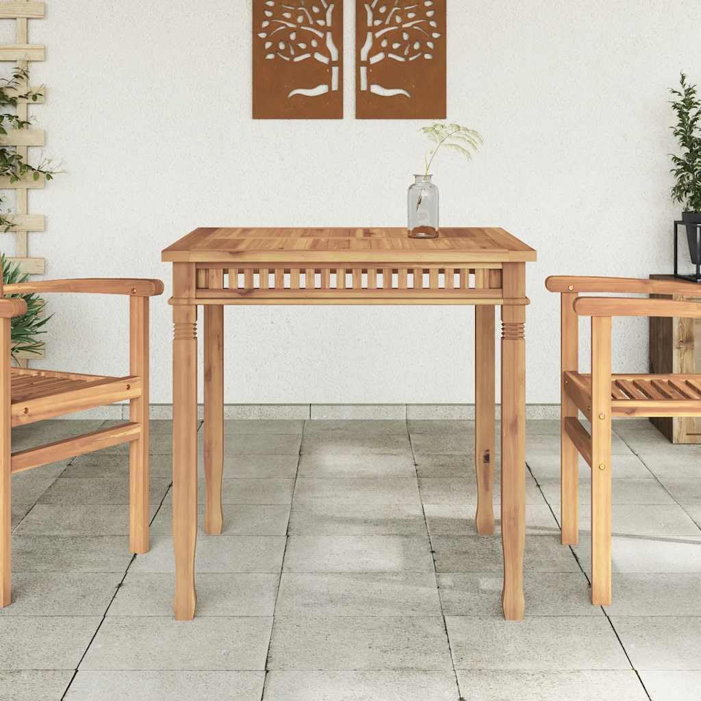 Masywny stół do jadalni z drewna tekowego, 80 x 80 x 80 cm, kwadratowy stół ogrodowy na taras i do salonu, trwałe drewno tekowe z pionowymi lamelami, łatwy w pielęgnacji i prosty