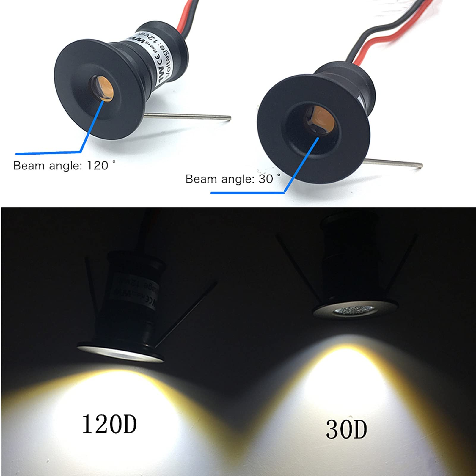 Mini faretto LED da incasso, 1W dimmerabile IP65 impermeabile, illuminazione in alluminio 12V CC per arredamento domestico/armadio a muro/armadio, set 9 pezzi(Blue light,120 degrees)