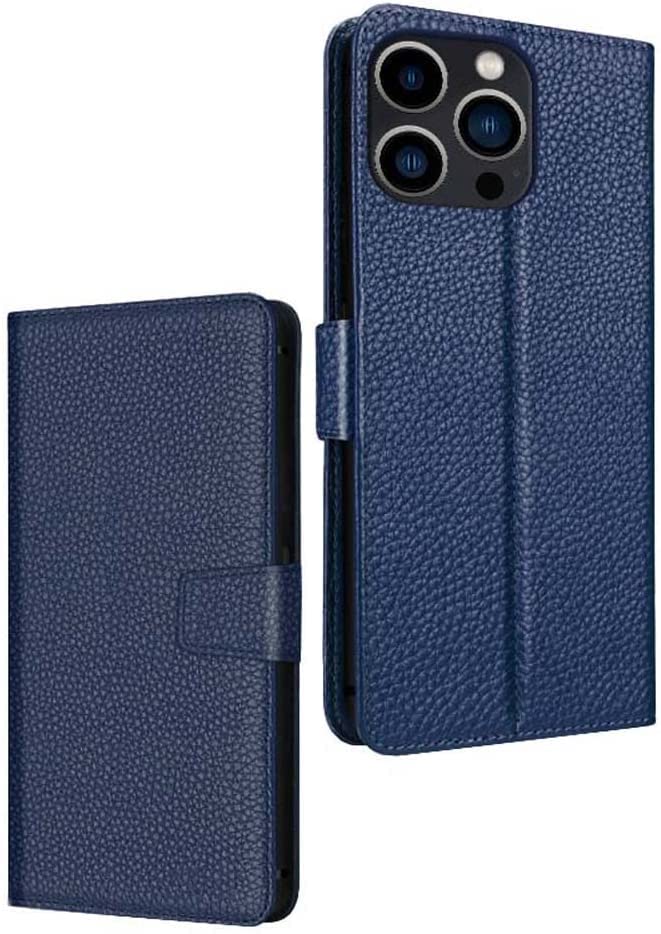 Étui en cuir iPhone 13 Pro bleu idéal pour voyager léger avec vos cartes
