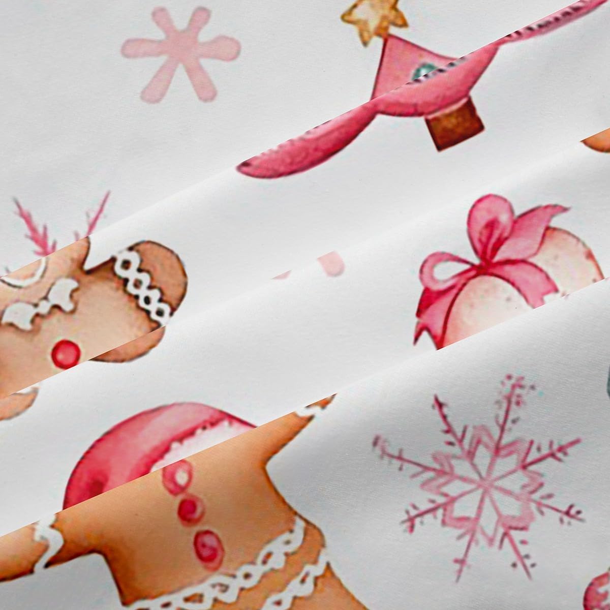 Manfei Merry Christmas Kids Blackout Curtain,Cute Snowman Xmas Trees Gingerbread Window Drapes for Girls Women,Pink Bowknot Steam Train White Window Treatments Grommet Top 2 Panel Set,52Wx96L inch