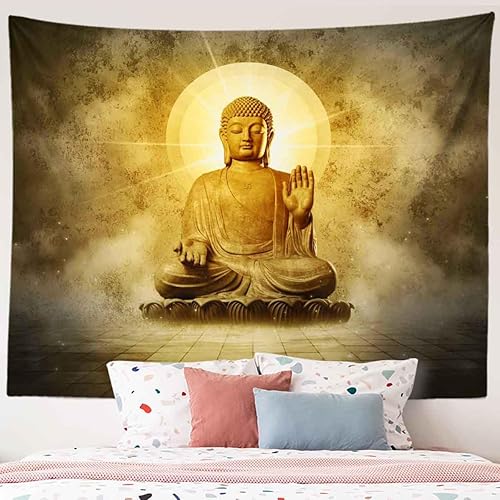 Miniatura 8 de BULOR Tapiz de Buda sentado con luces doradas, tapiz de loto meditando zen, tapiz para colgar en la pared de niños, bebé, cumpleaños, dormitorio,