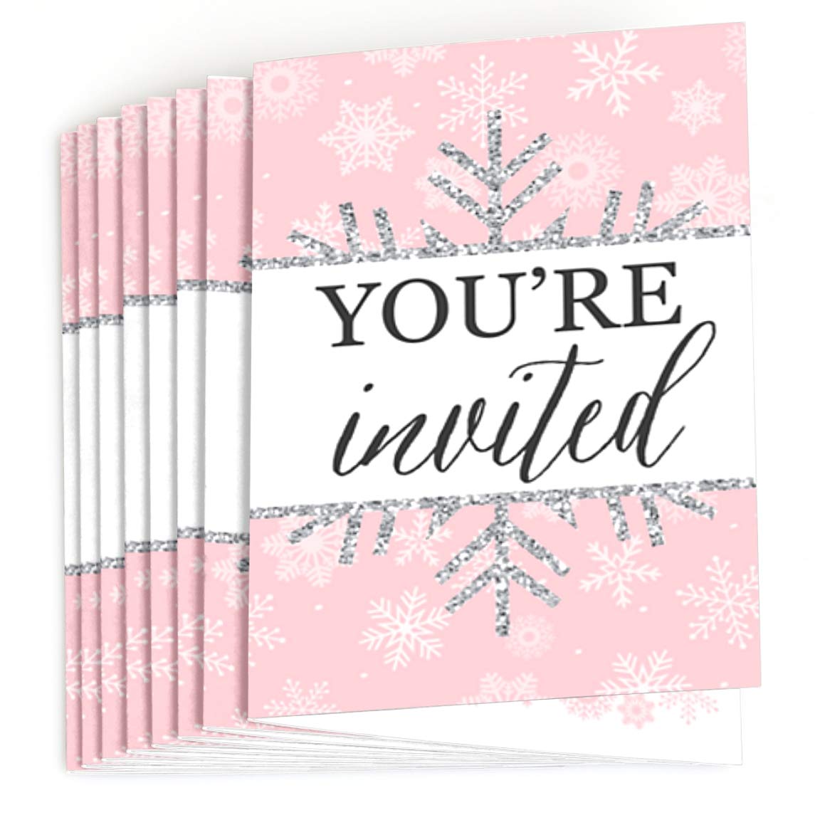 Big Dot of Happiness Pink Winter Wonderland - Fill-in Holiday Snowflake Birthday Party or Baby Shower Invitations (8 Count)