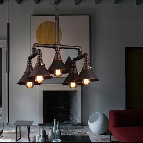 Miniatura 5 de Lámpara colgante de 5 luces retro industrial vintage para tubería de agua Steampunk, NIUYAO Country estilo rústico colgante accesorio de iluminación