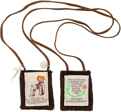 Figura Santa Católica Santo Escapulario 100% lana Viene con papeles de inscripción (marrón regio), Lana Tela