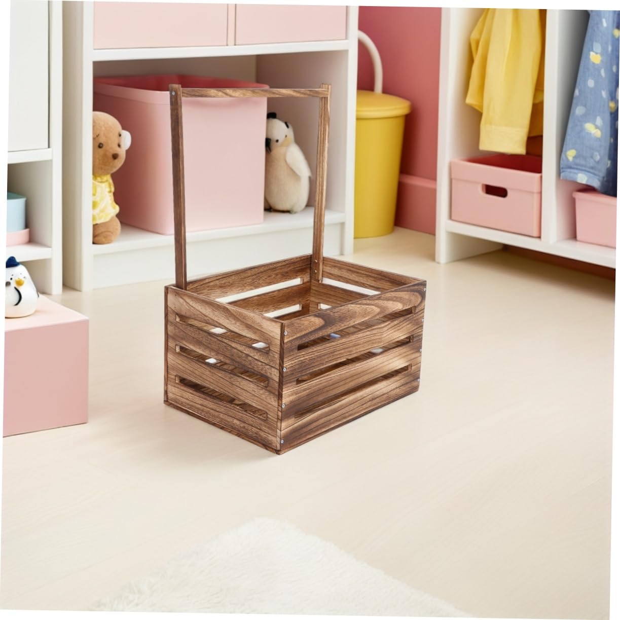 Cesta de Madera con Asa para Baby Shower y Recién Nacidos