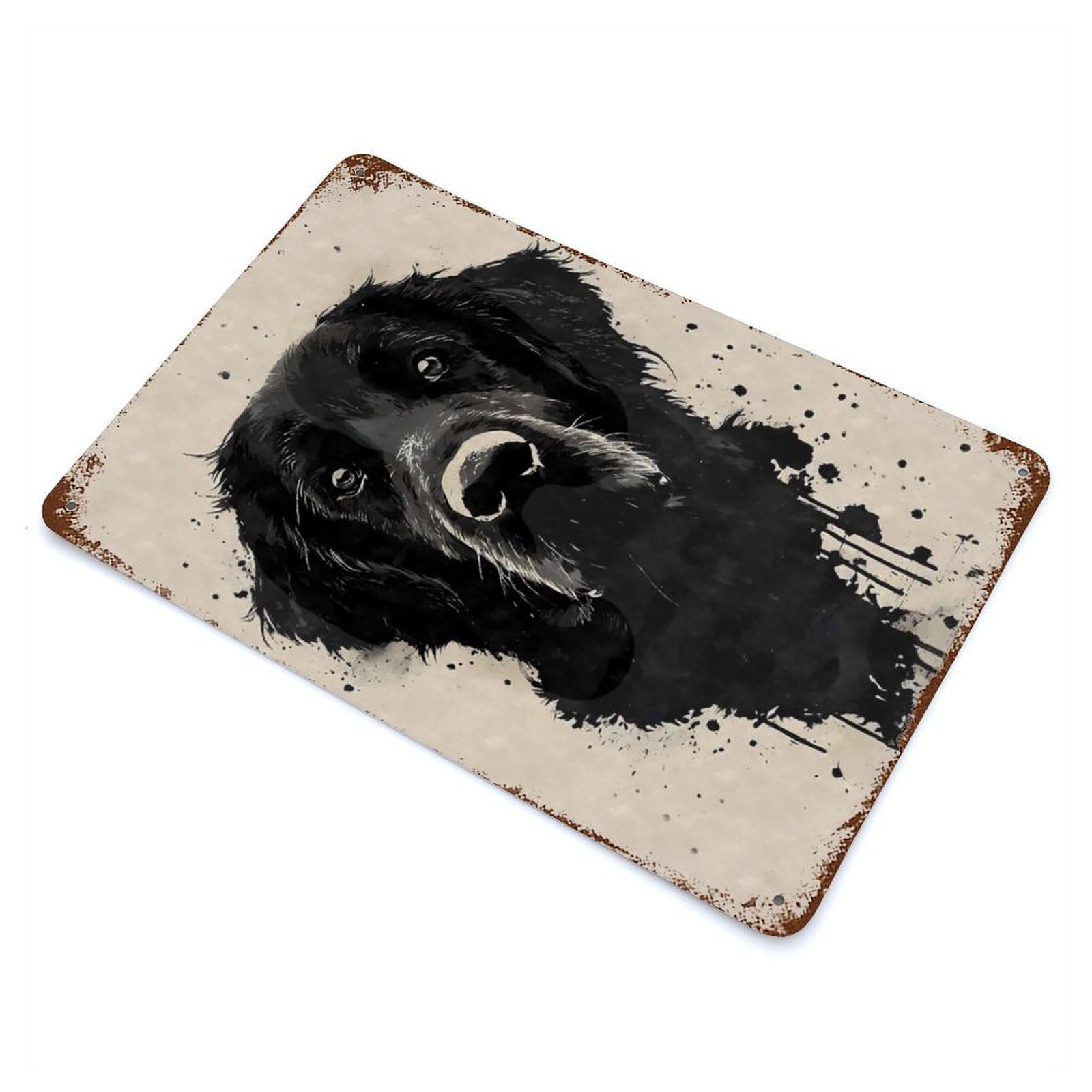 Decorative Tin Sign with Flat Black Ink Splatter Design 11.8"x7.9", for Basement, Hobby Room And Garage Decor, Rustic Home Decor