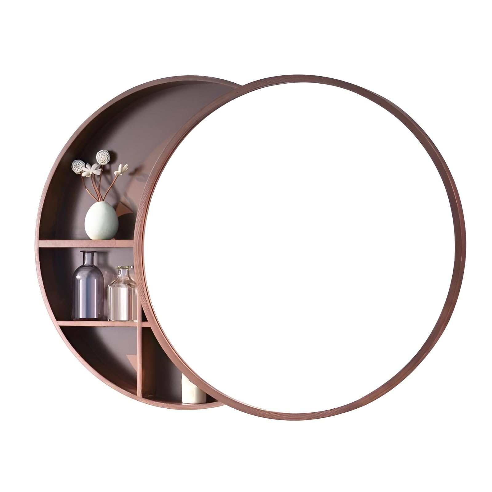 FGXHHS 50/60/70CM Round Cabinet, Two-Way Sliding Door, Wall Mounted Storage Cupboard With 2-Shelf, Home Decoration(Walnut color,50cm/19.7in)