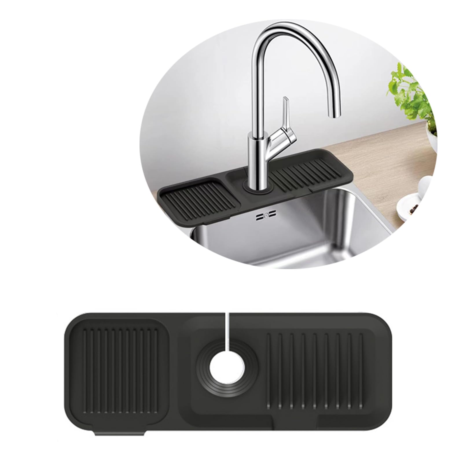 Silicone Faucet Sink Mat Sink Splash Guard, Kitchen Silicone Sink Mat Sink Drain Pad Kitchen Faucet Splash Pad for Kitchen, Bathroom, Laundry Room, Countertop, Black