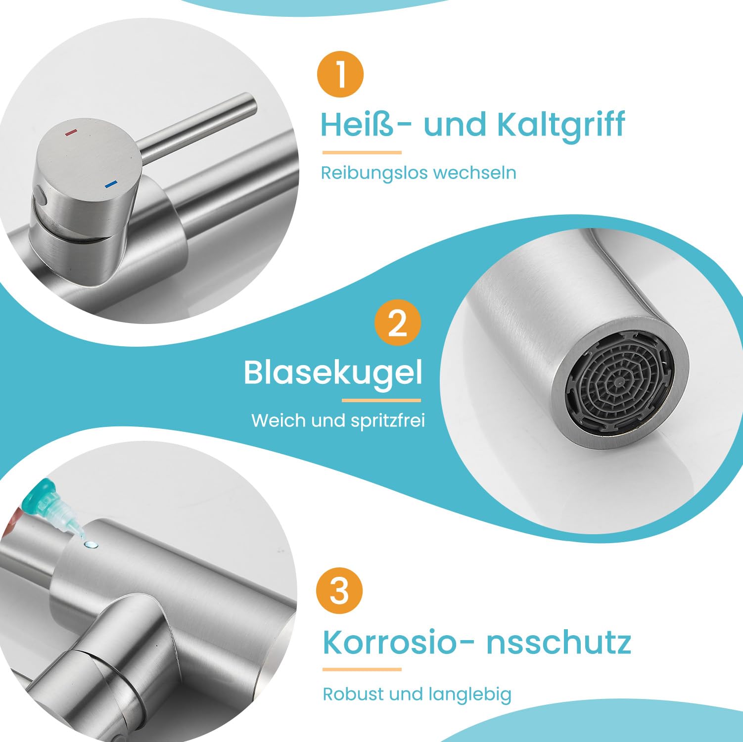 Rubinetto da bagno alto con piletta di scarico, spazzolato | Miscelatore monocomando girevole a 360°, rubinetto per lavandino in acciaio inox