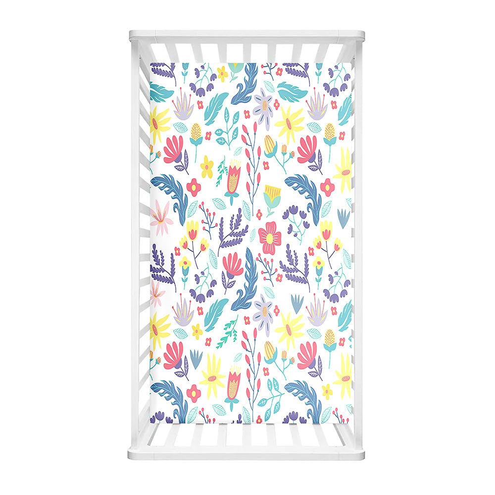 Morbuy Cot Bed Sheets, Bedside Cribs Fitted Sheets Newborn Pram Sheets Fitted, Crushed Flower Print Microfiber Cot Bed Mattress Protector, Bassinet Sheets, Easy Care (140x70cm,Blue)