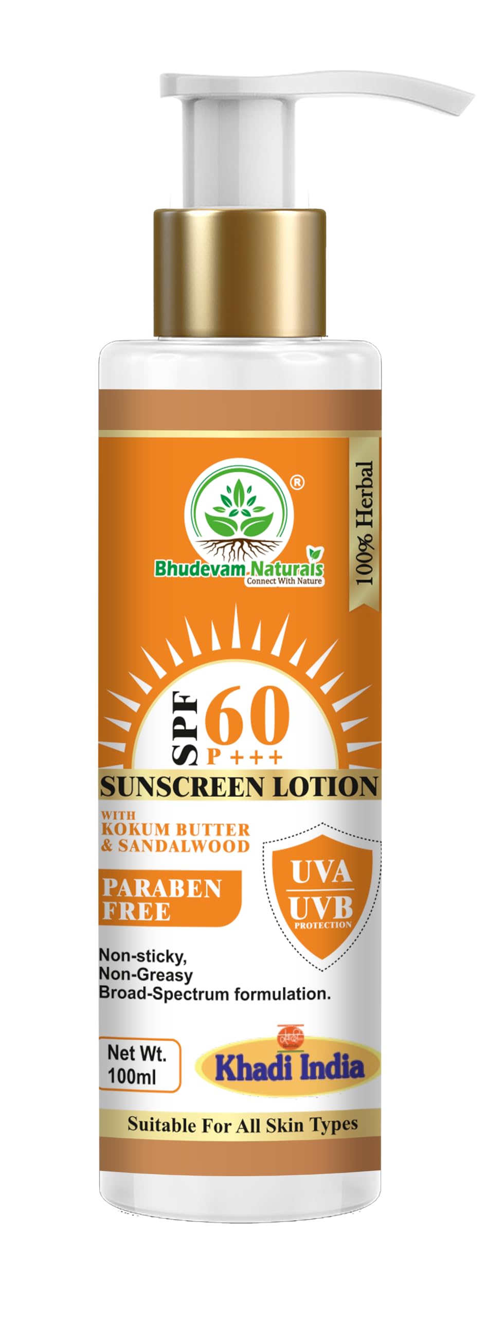 Khadi Sunscreen SPF Lotion for Face, Skin & Body | UVA/UVB Protection | Moisturizing, Fast Absorbing | Suitable for Men & Women - 100ml (Sunscreen SPF 60)