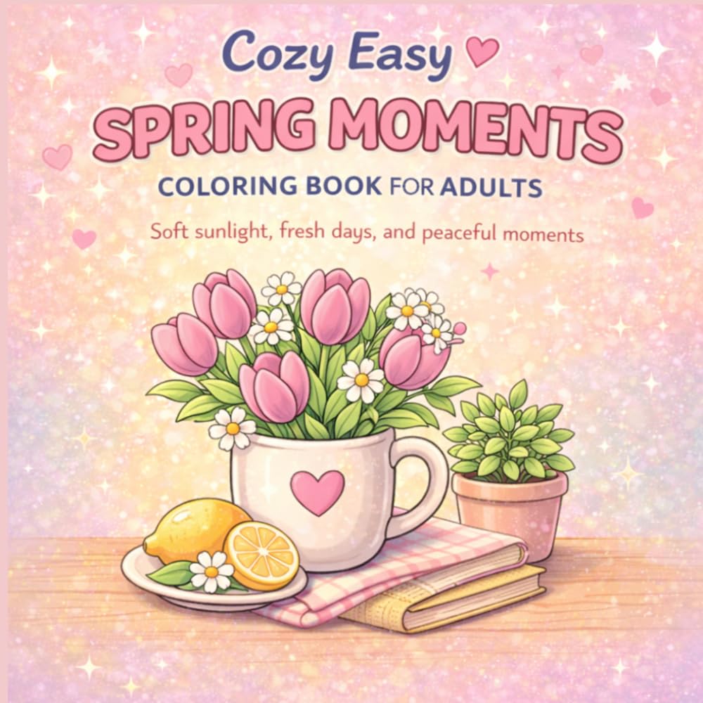 Cozy Easy Spring Moments Coloring Book for Adults: Simple Spring Scenes, Fresh Days, Cozy Rainy Moments and Peaceful Everyday Joy for Relaxation and Stress Relief